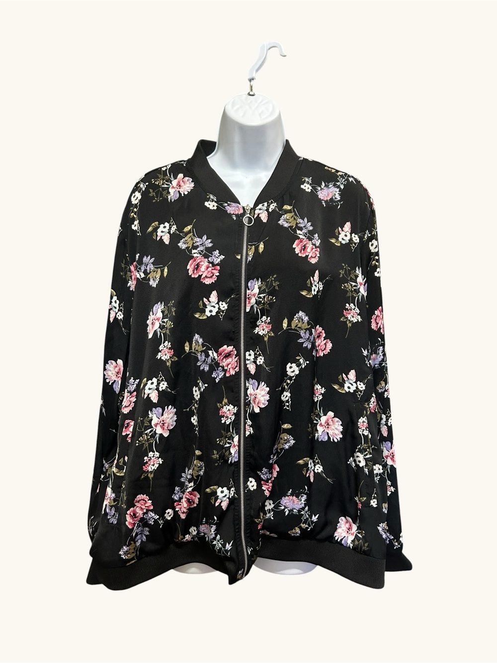 Dex Plus Size 2X Floral Bomber Jacket - Black & Pink